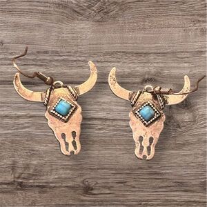 Western Bull Skull Turquoise Earrings Boho Aztec Cowgirl‎ Jewelry